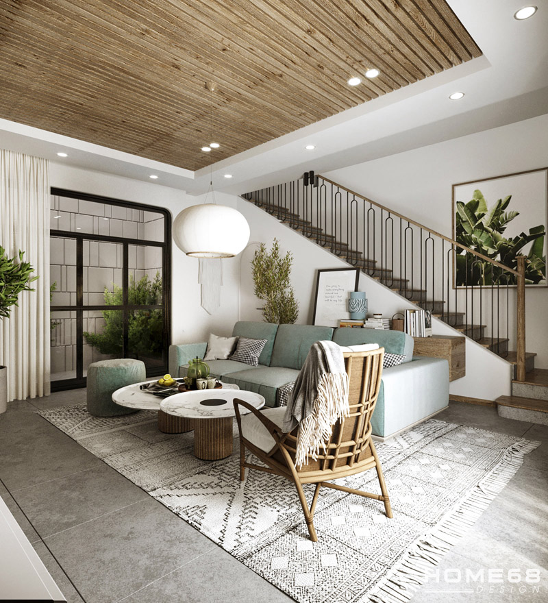 Thiết kế nội thất phòng khách vintage đặc sắc bởi Home68