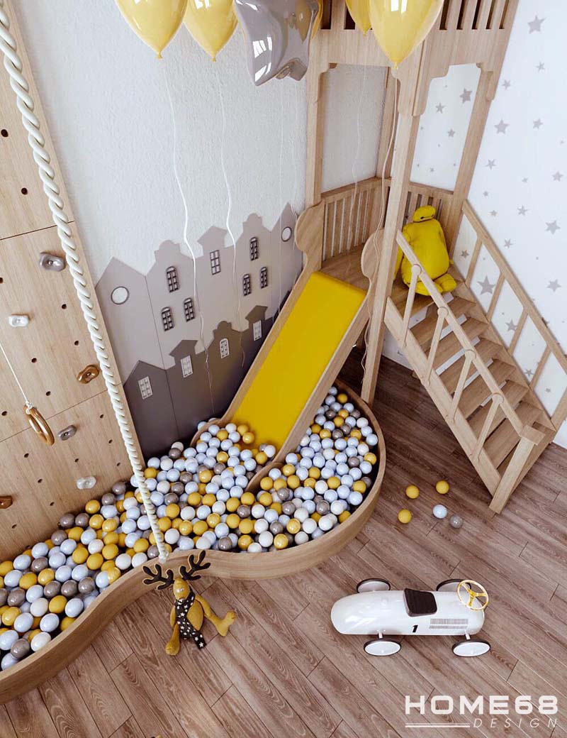 Tường được decor hình dán đáng yêu tạo nên không gian trẻ thơ, yêu thích cho bé