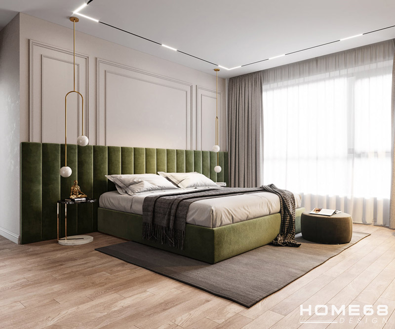 Giường ngủ với chất liệu nhung mềm mại kết hợp đệm cao cấp 
