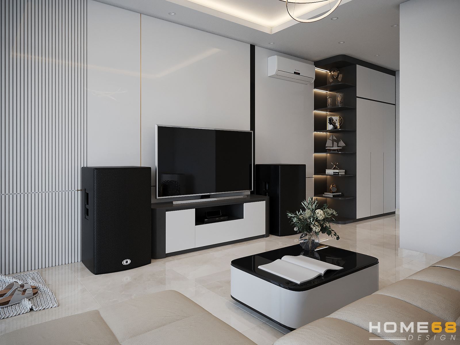 Căn phòng khách hiện đại có diện tích không quá lớn nhưng vẫn đầy đủ tiện nghi với tính thẩm mỹ cao