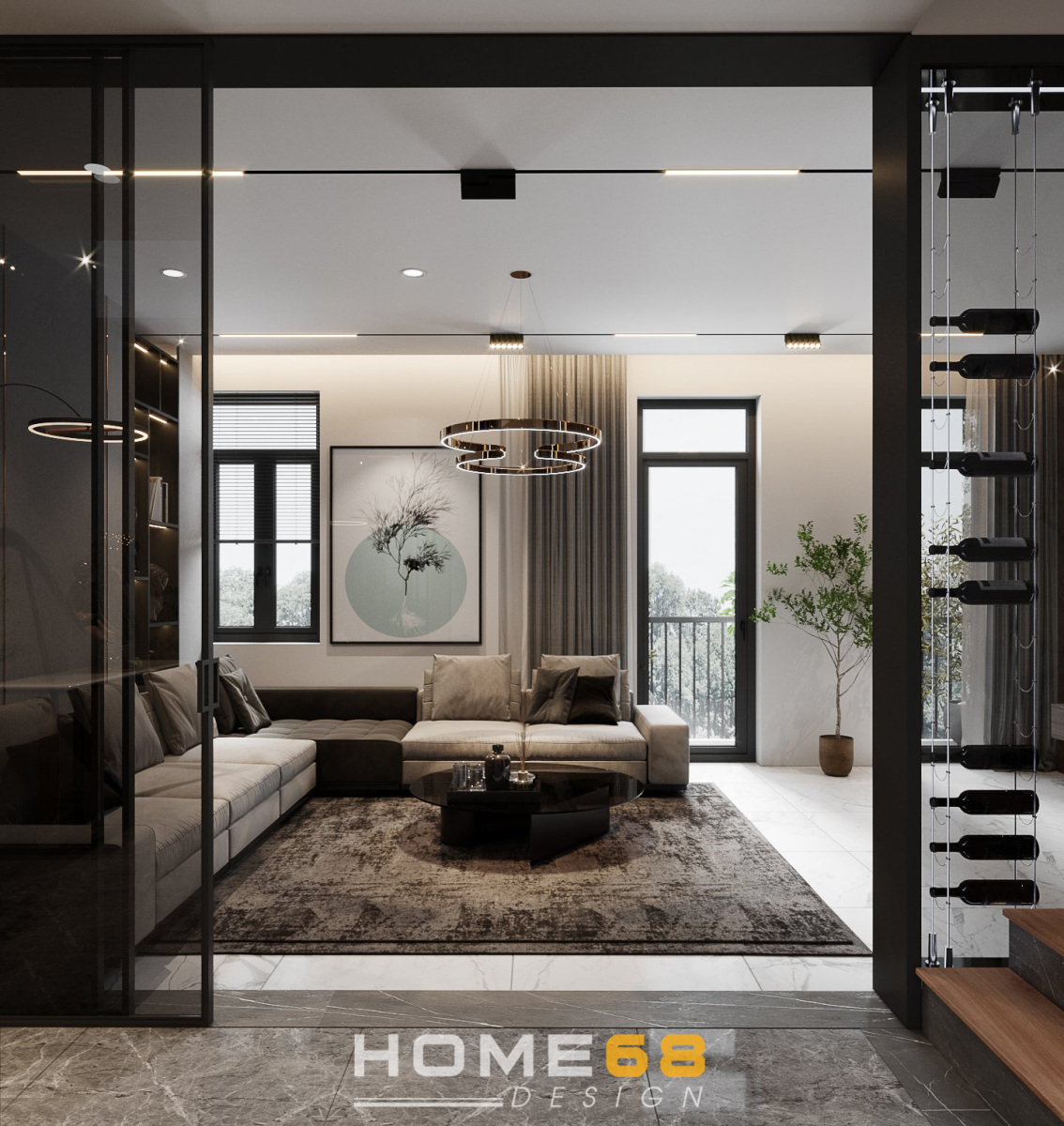 Căn phòng khách với nội thất hiện đại, cực sang trọng, tinh tế- HOME68