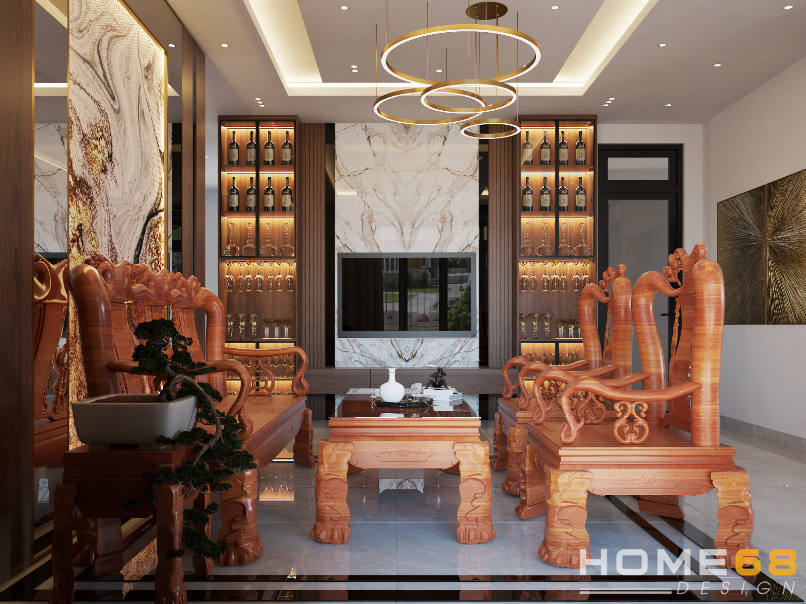 Chiêm ngưỡng dự án thiết kế nội thất phòng khách hiện đại, độc đáo của HOME68
