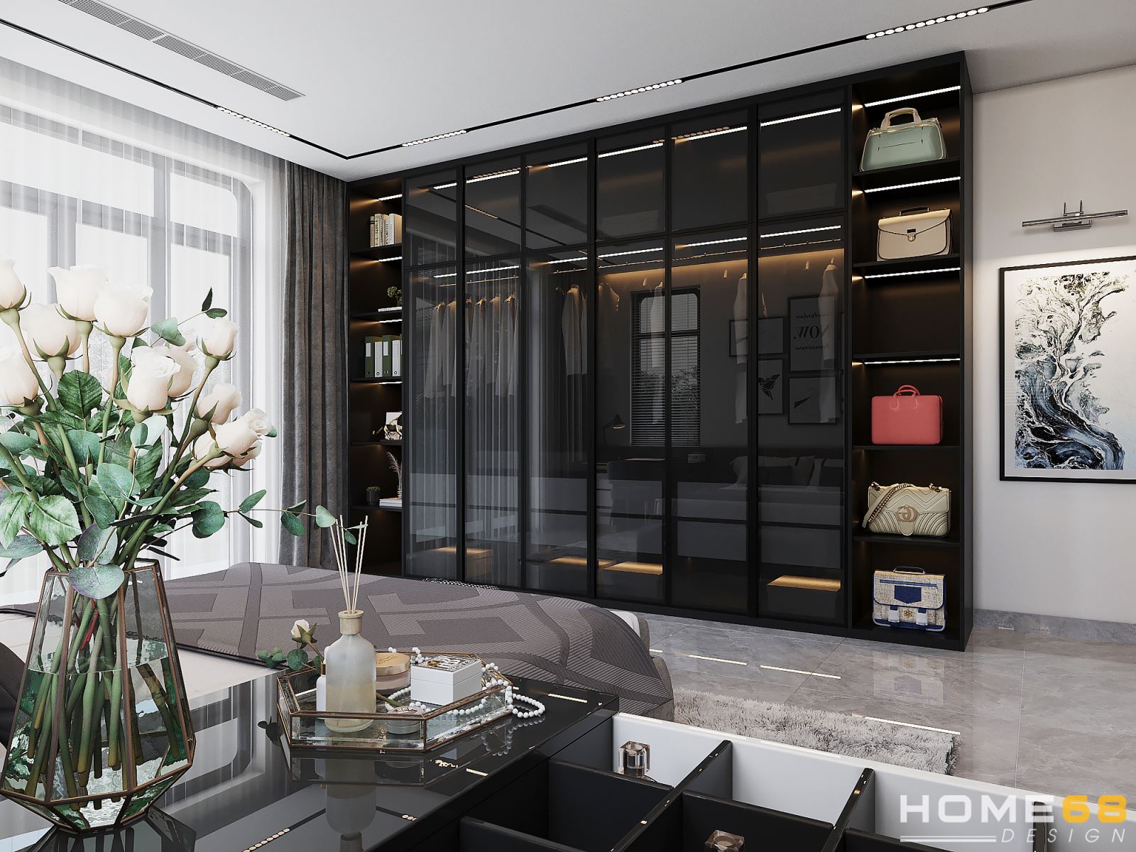 Mẫu thiết kế nội thất phòng ngủ đẹp, hiện đại, xa hoa của HOME68