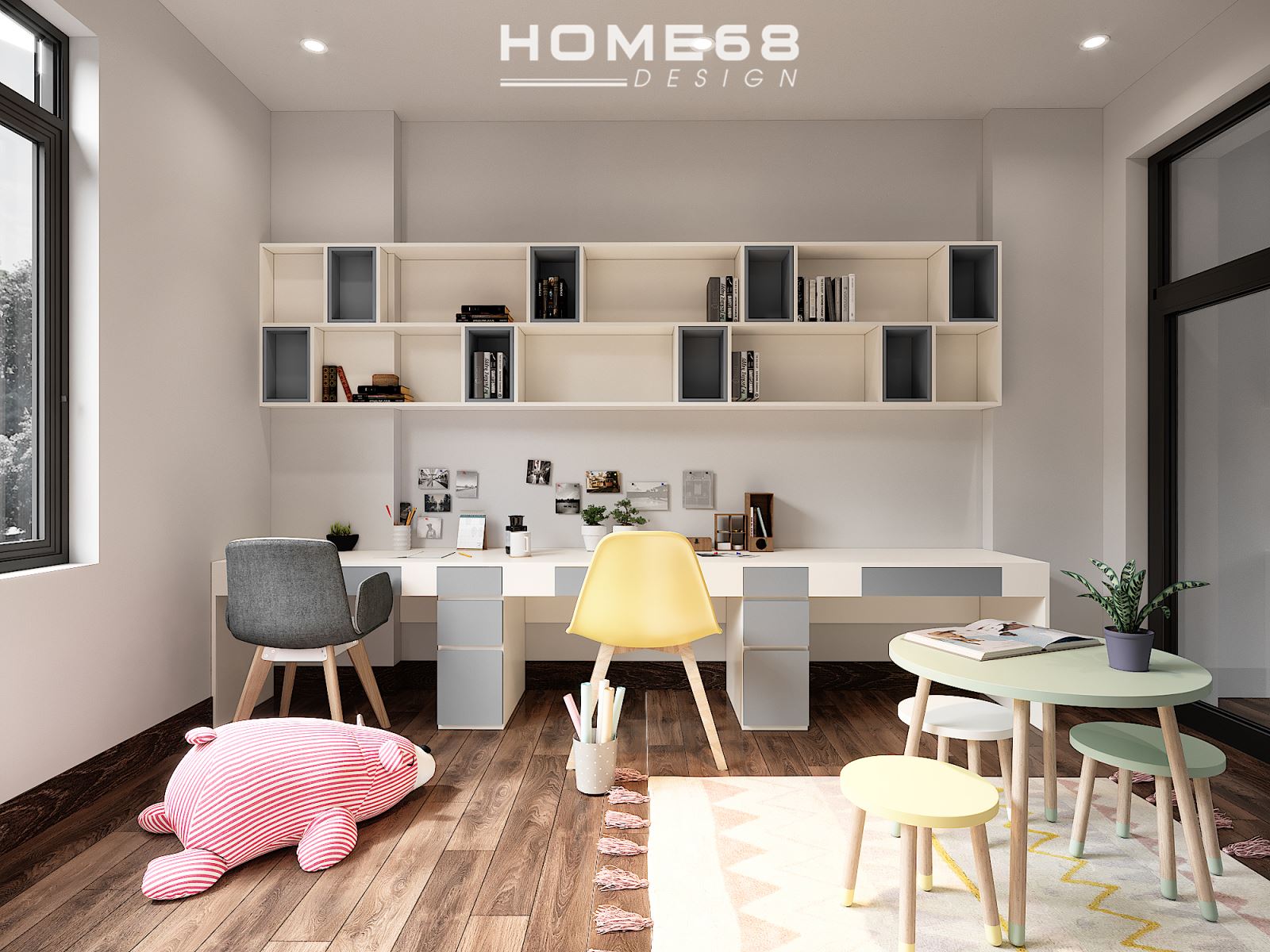 Nội thất được Home68 sắp xếp thông minh khiến căn phòng vẫn rộng rãi, có không gian chơi đùa