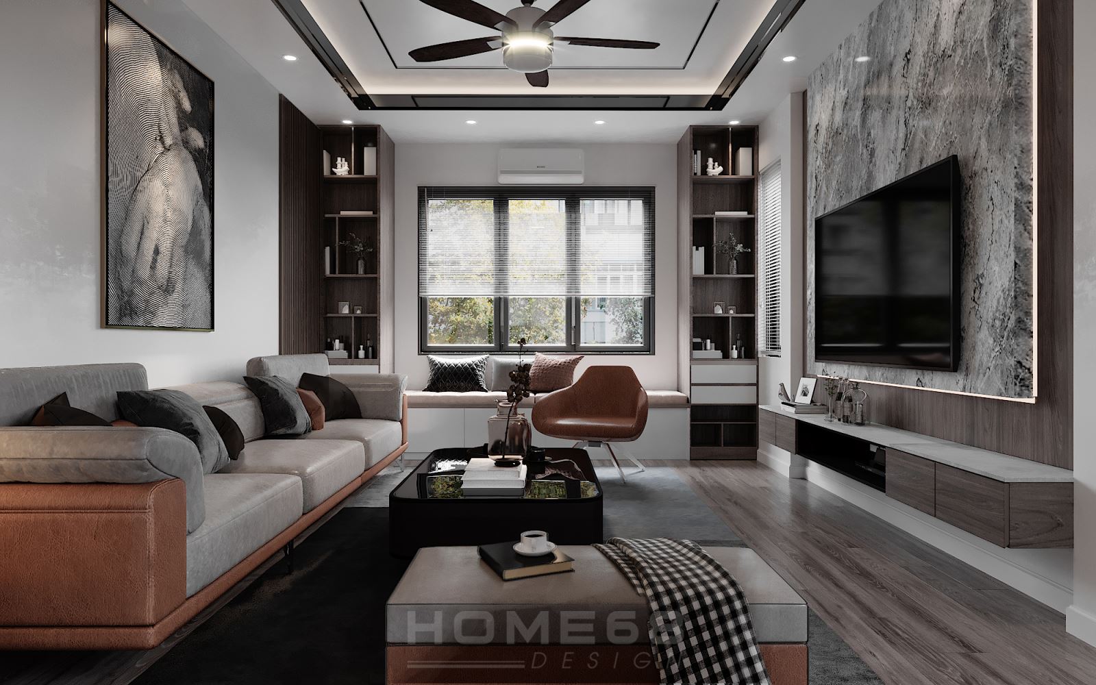 Thiết kế nội thất phòng khách hiện đại, thông minh, tinh tế