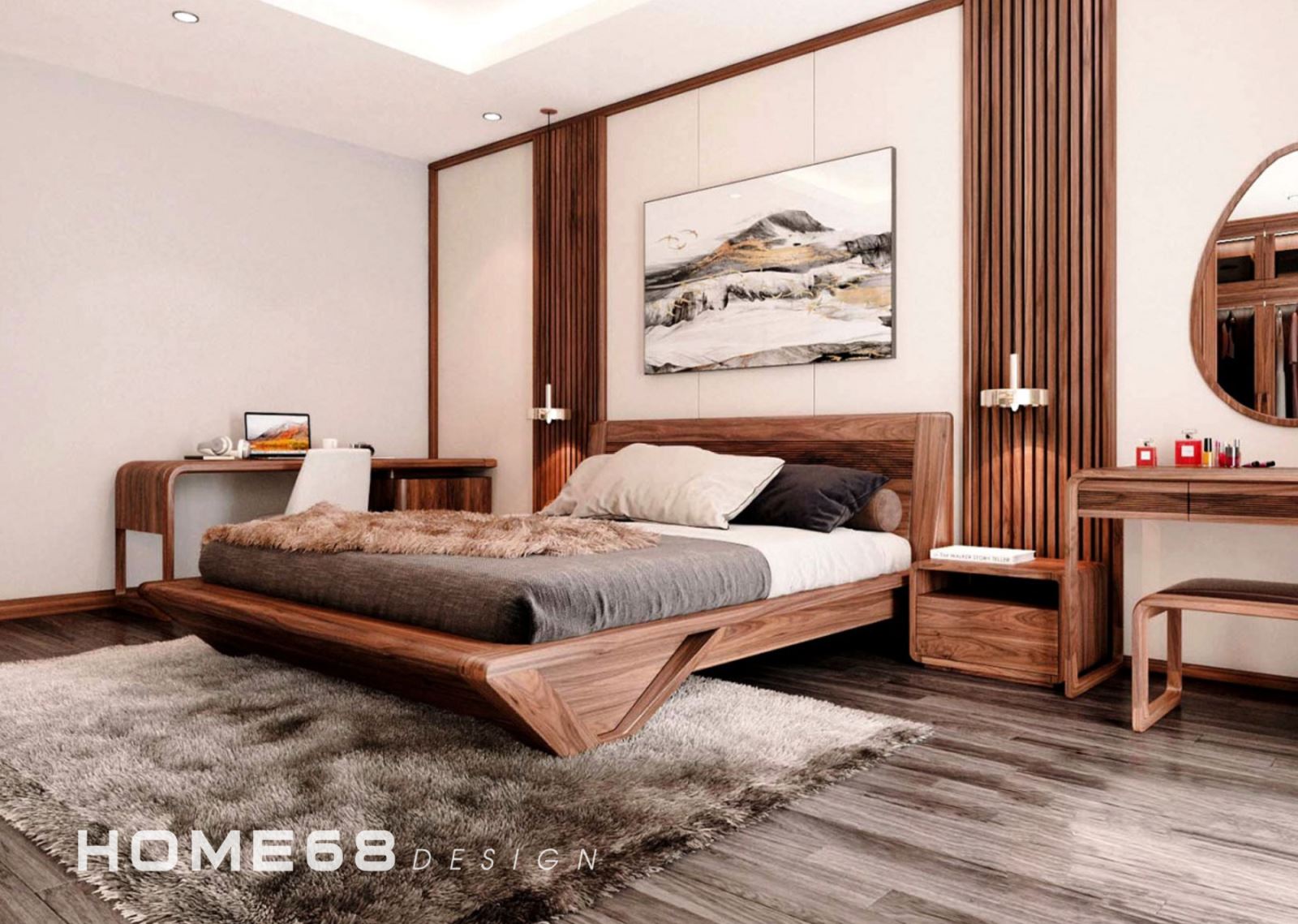 Thiết kế nội thất gỗ óc chó chuyên nghiệp - HOME68