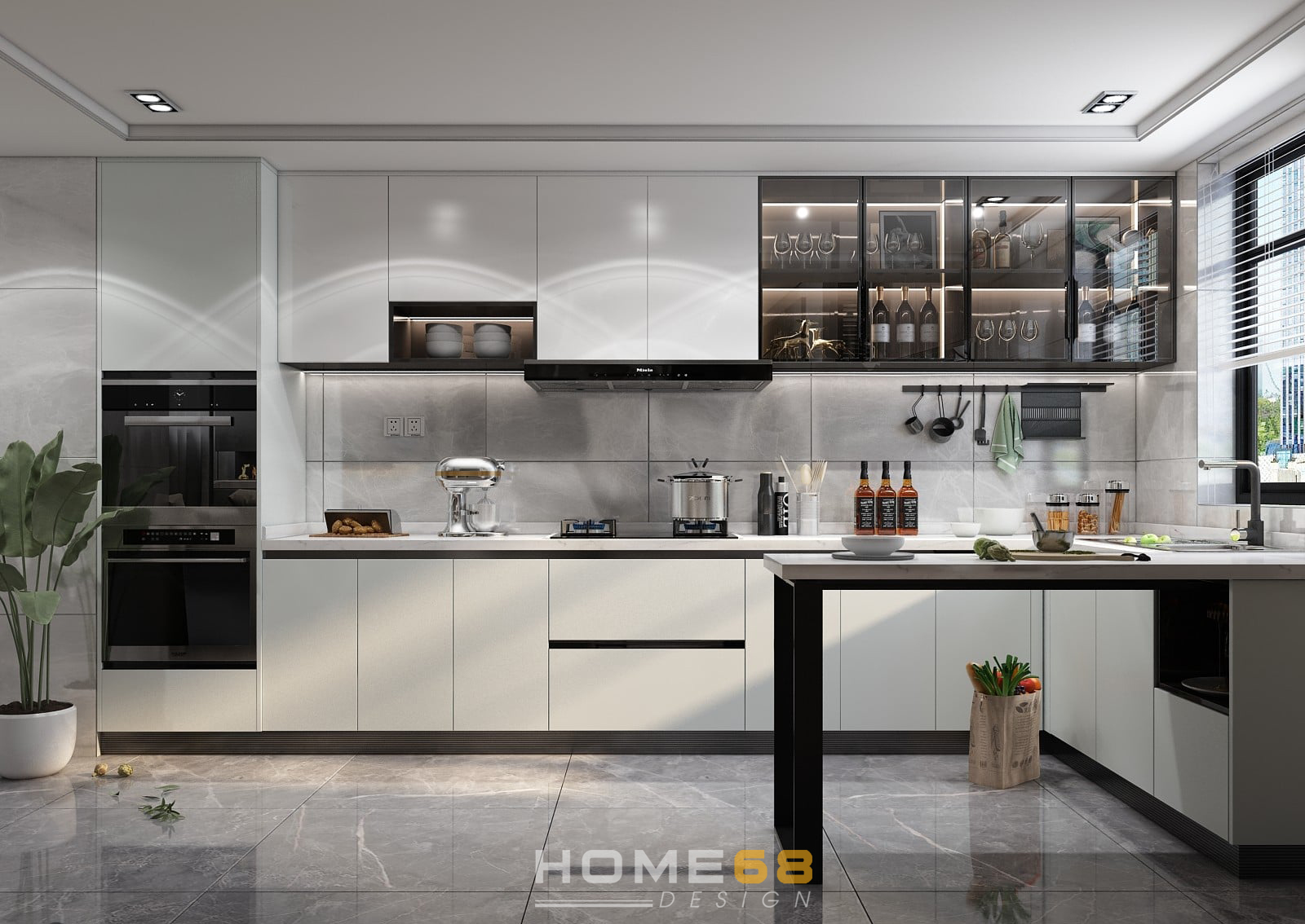 Tủ bếp cánh phủ Acrylic đơn sắc, hiện đại C14- HOME68