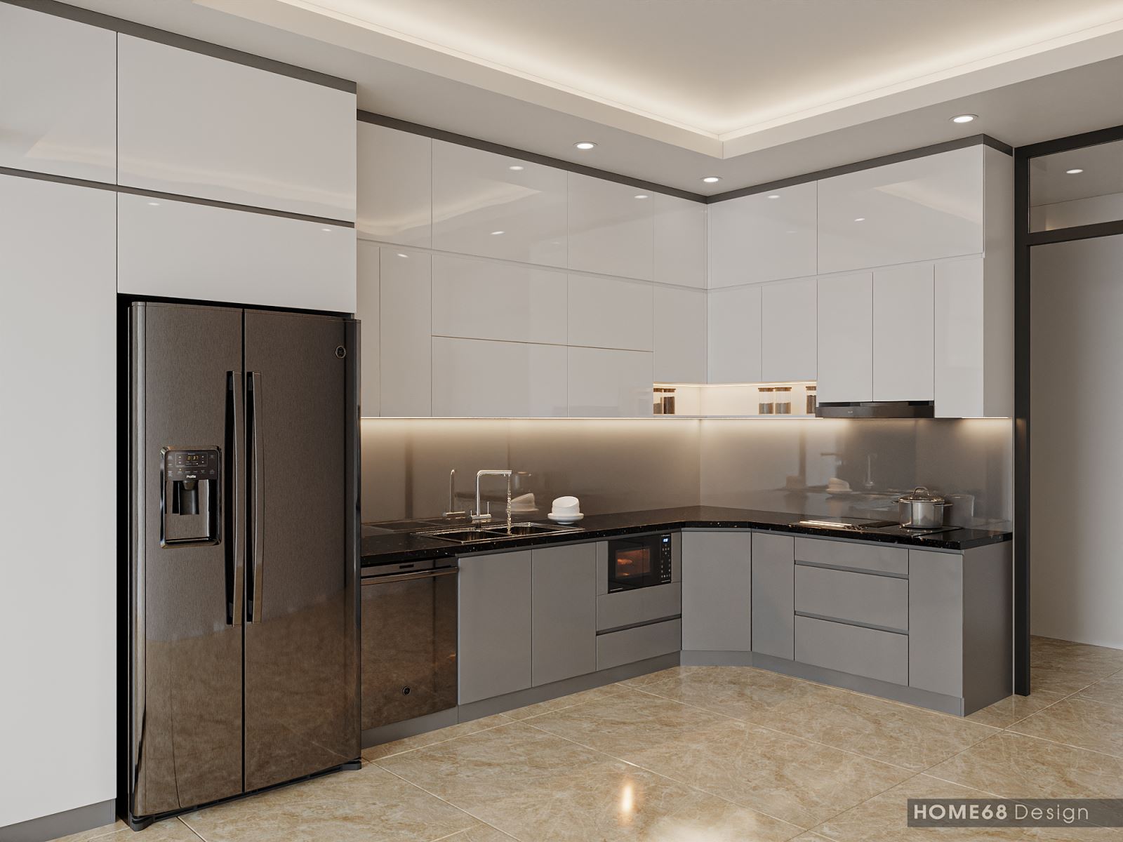 Tủ bếp nhựa Picomat cánh phủ Acrylic nhà anh Tuấn tại Vũ Chí Thắng, Hải Phòng