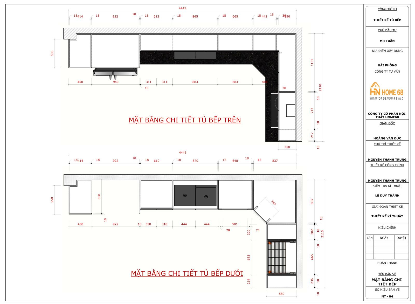 HOME68 chuyên thiết kế, thi công tủ bếp đẹp, hiện đại tại Hải Phòng
