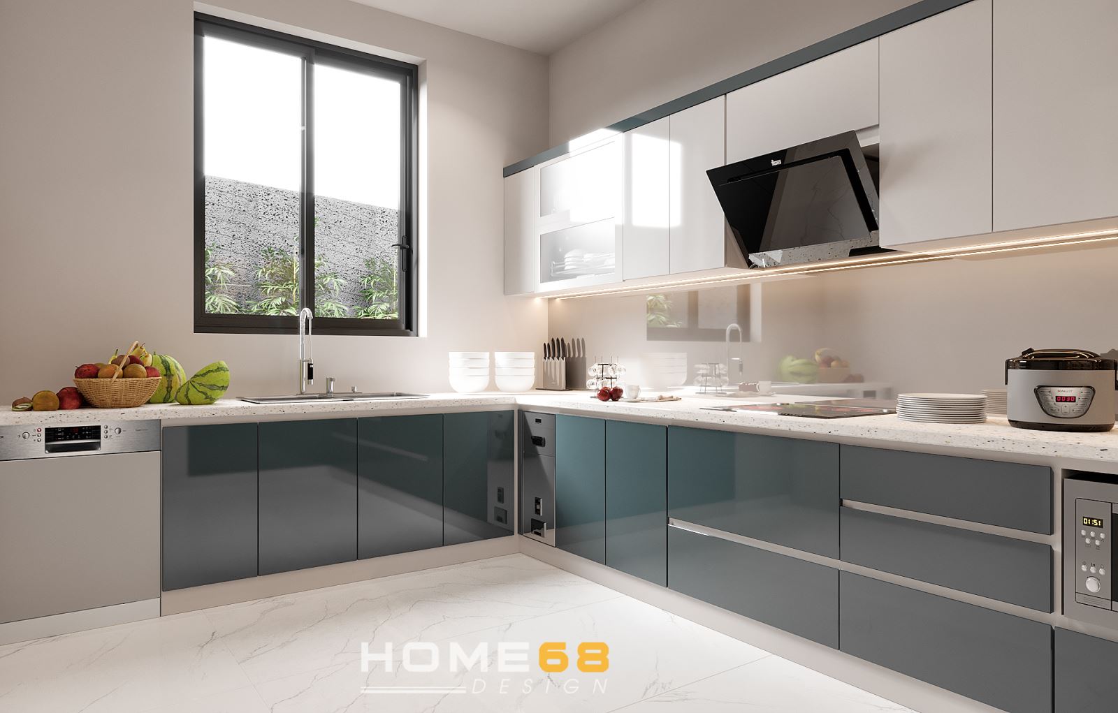 Mẫu tủ bếp nhựa Picomat, cánh phủ Acrylic đẹp, chất lượng tại HOME68