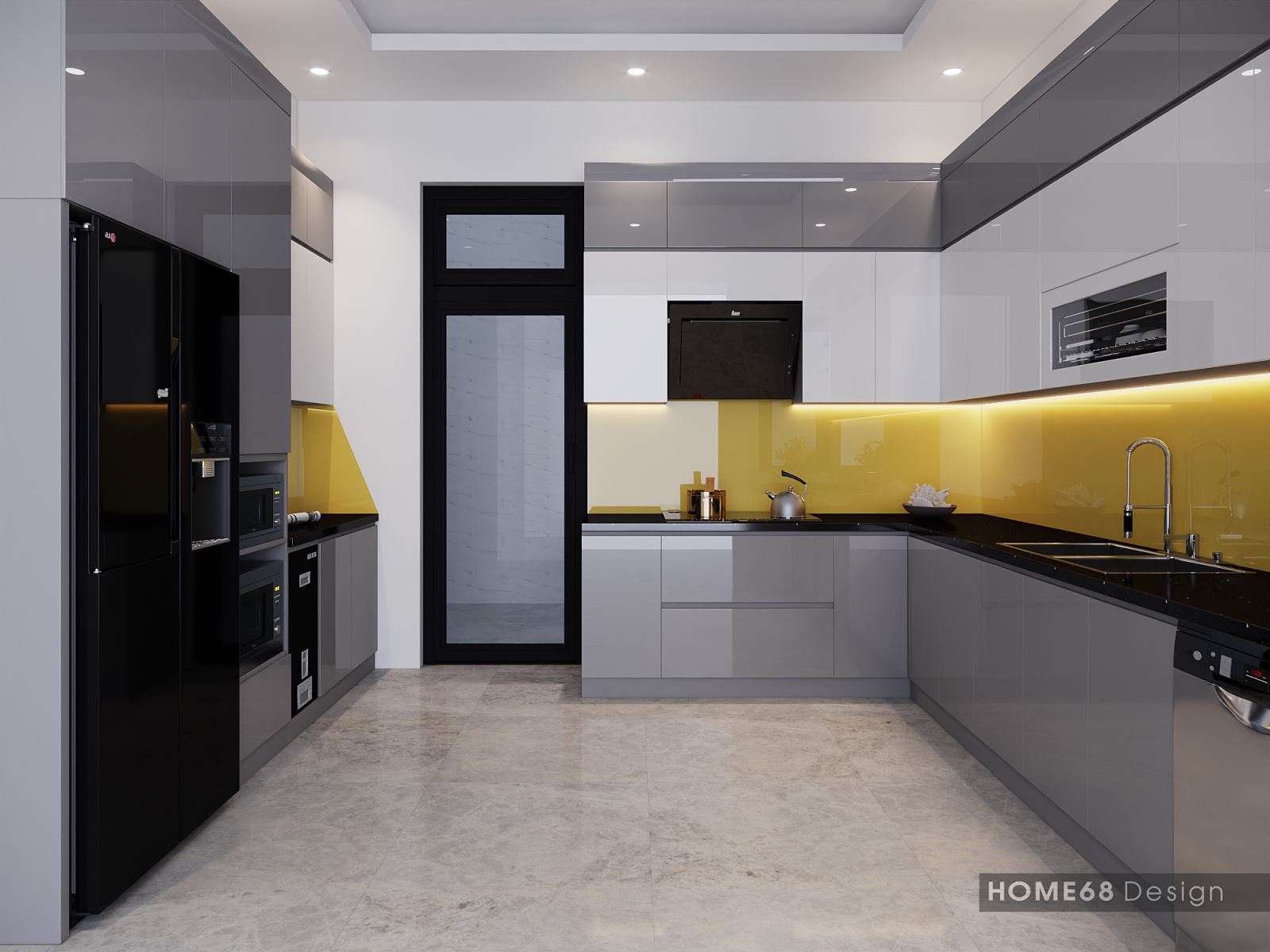 Tủ bếp khung nhựa Picomat cánh phủ Acrylic nhà anh Nghĩa tại Đa Phúc, Hải Phòng