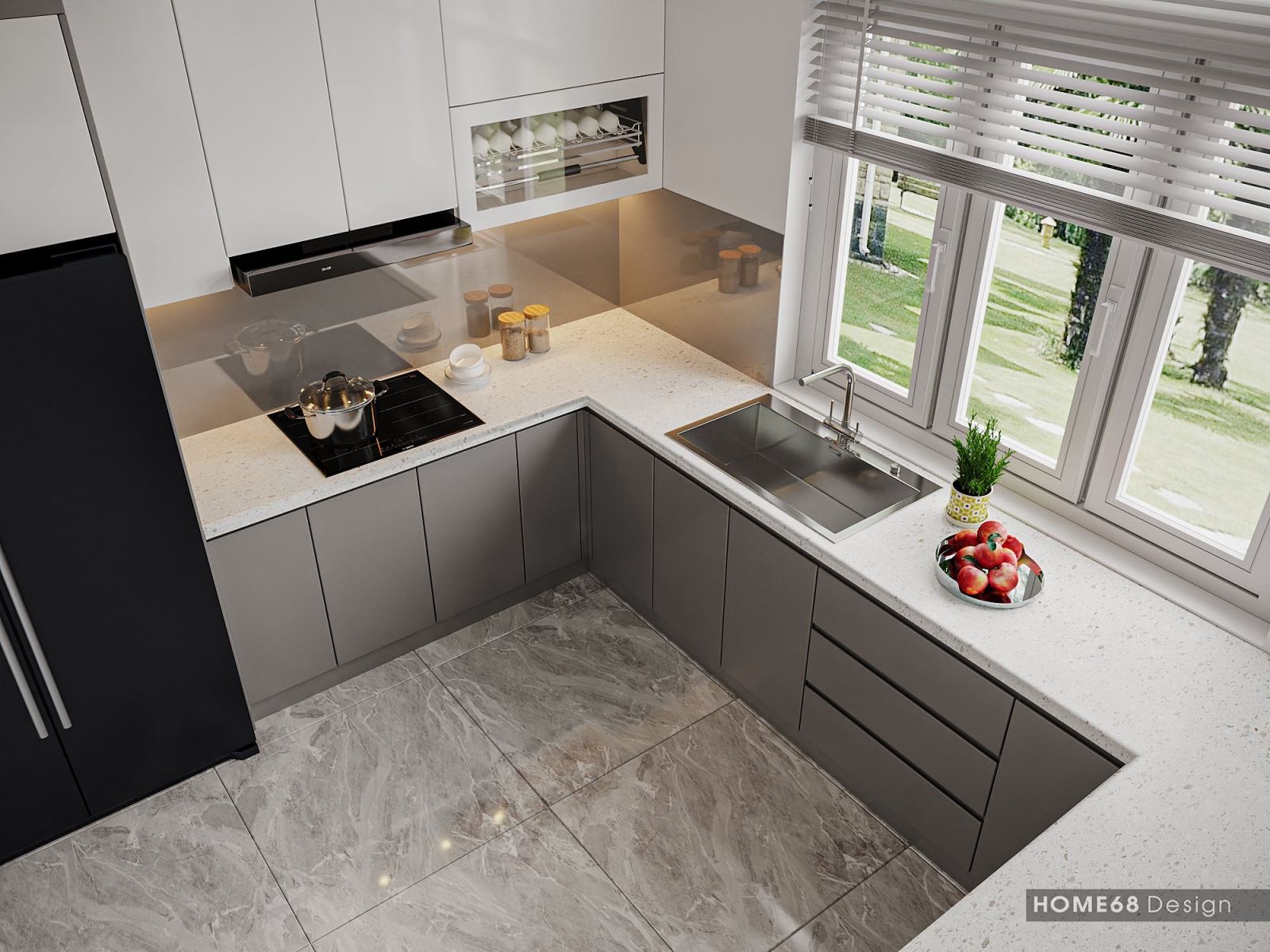 Tủ bếp nhựa Picomat cánh phủ Acrylic hiện đại nhà chị My tại Thủy Nguyên