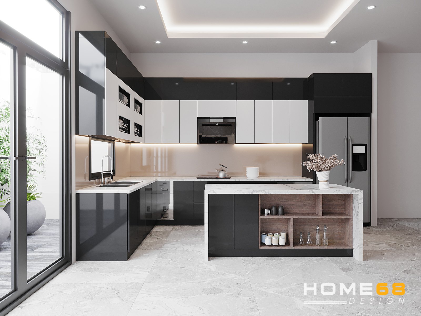 Tủ bếp khung- cánh nhựa Picomat bề mặt phủ Acrylic nhà chị Hương- HOME68
