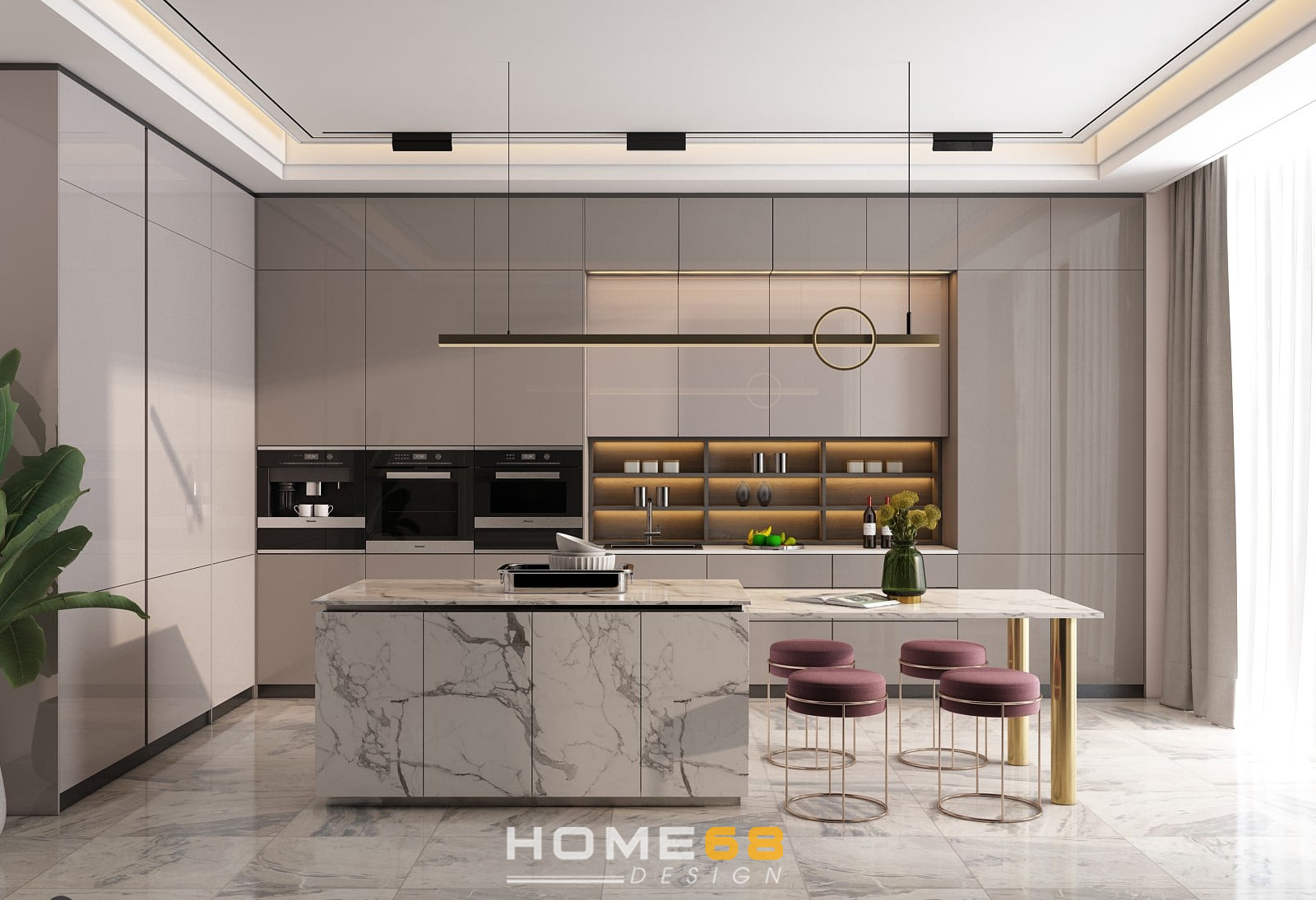 Thiết kế tủ bếp thông minh đặt kịch trần- HOME68