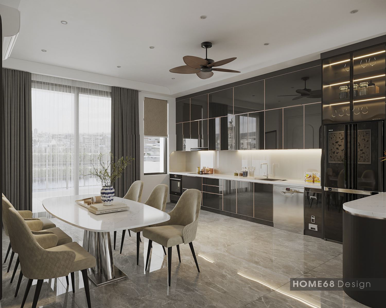 Tủ bếp inox cánh kính cường lực tại An Hải, Hải Phòng - CĐT Anh Trung