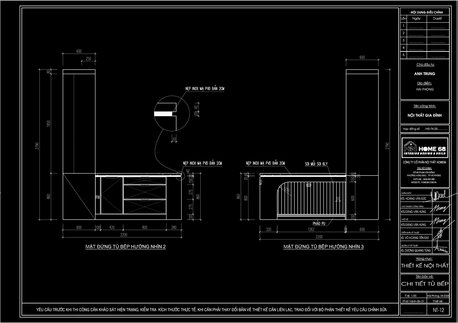 Tủ bếp inox cánh kính cường lực tại An Hải, Hải Phòng - CĐT Anh Trung