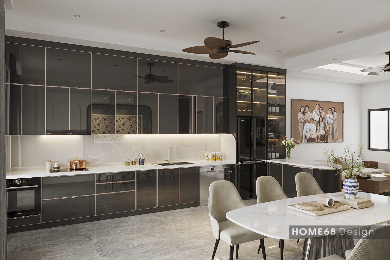 Tủ bếp inox cánh kính cường lực tại An Hải, Hải Phòng - CĐT Anh Trung