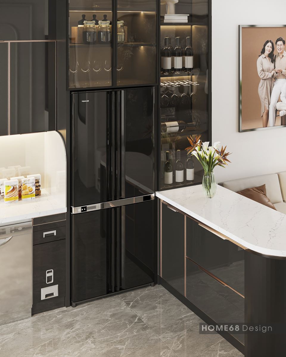 Tủ bếp inox cánh kính cường lực tại An Hải, Hải Phòng - CĐT Anh Trung