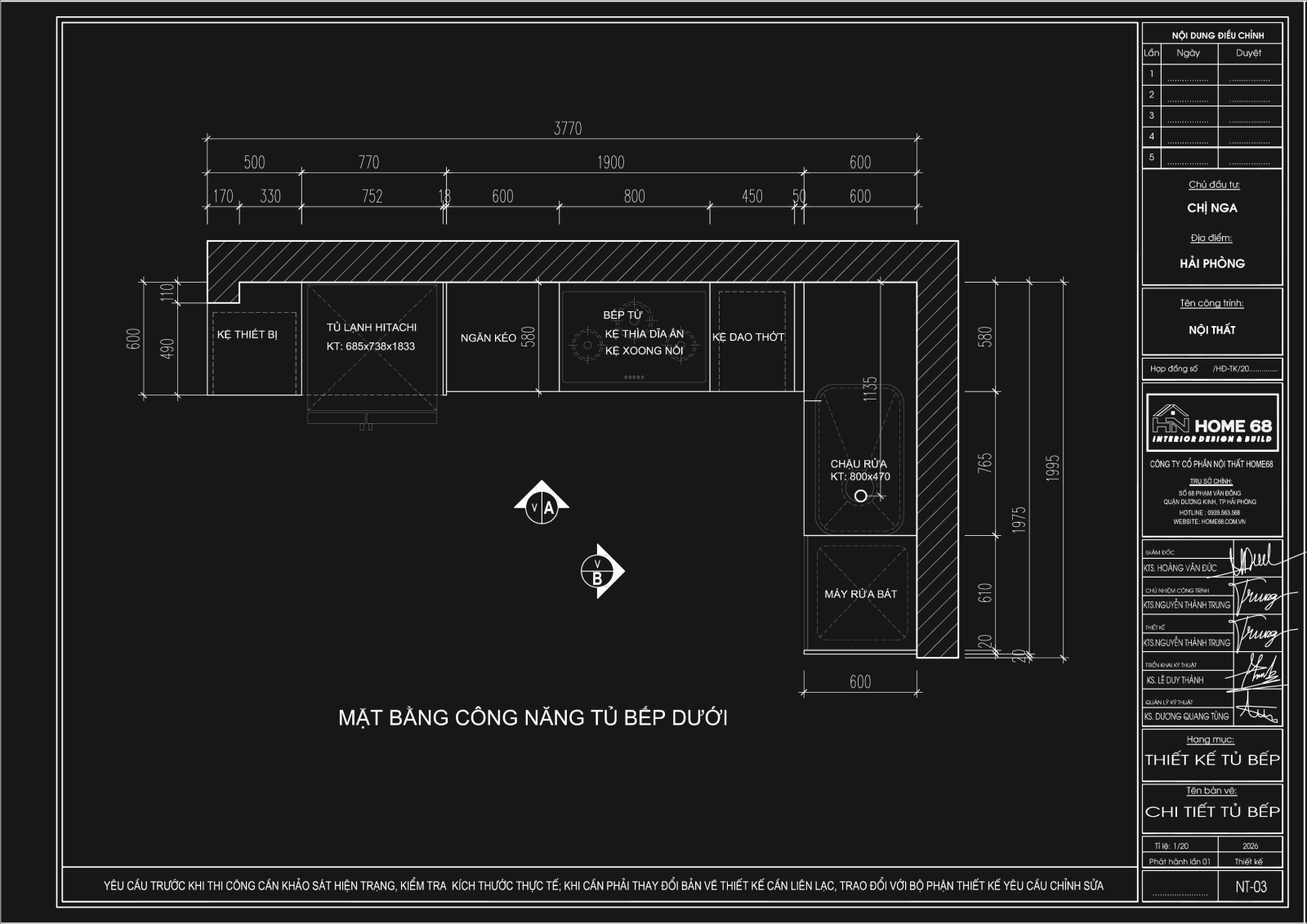 Tủ bếp inox cánh kính cường lực tại Ngô Gia Tự, Hải Phòng - CĐT Chị Nga