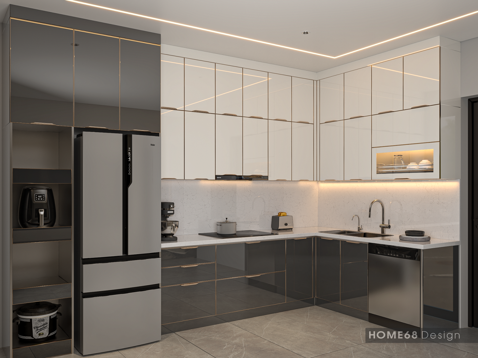 Tủ bếp inox cánh kính cường lực tại Ngô Gia Tự, Hải Phòng - CĐT Chị Nga