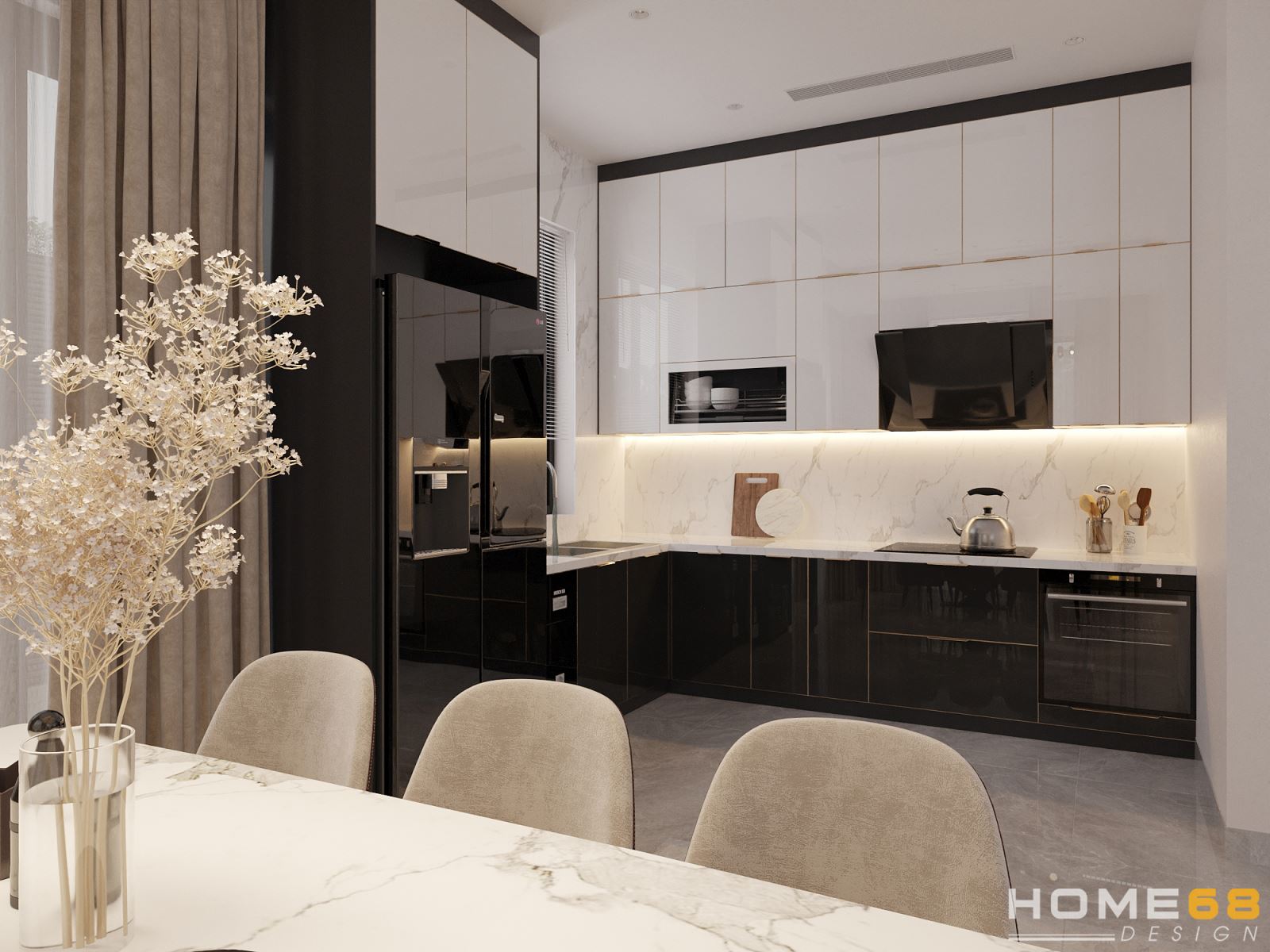 Tủ bếp nhựa Picomat cánh kính cường lực cao cấp nhà anh Hải tại Vinhomes Marina Hải Phòng