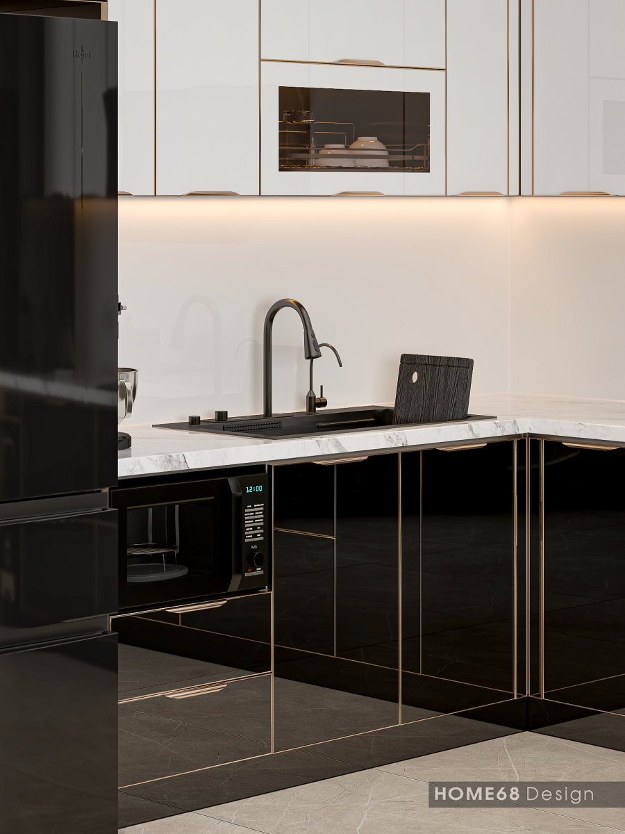 Tủ bếp inox cánh kính cường lực tại Chùa Hàng, Hải Phòng - CĐT Cô Đào
