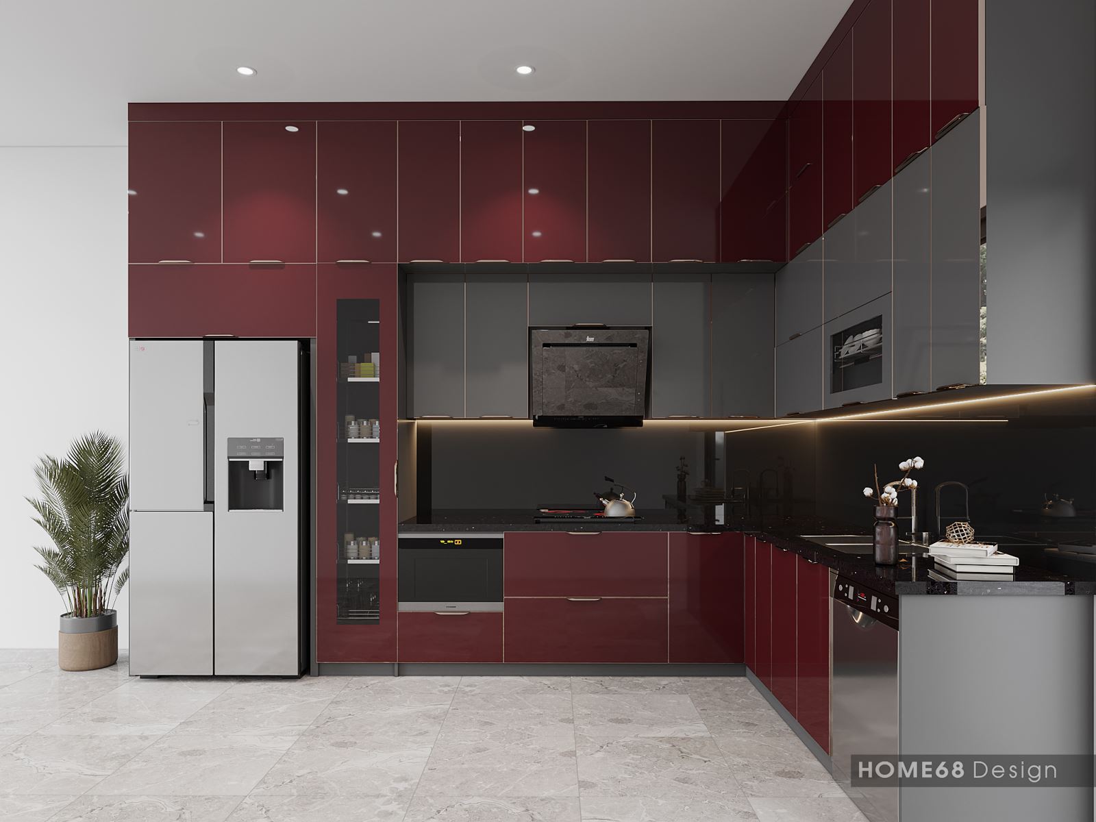 Tủ bếp inox 304 cánh kính đẹp, hiện đại nhà anh Thùy tại Hải Phòng