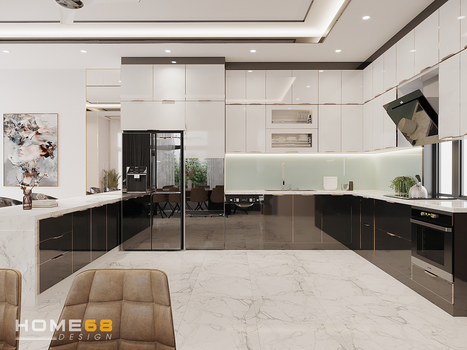 Dự án thiết kế tủ bếp cánh kính sang trọng, đẳng cấp- HOME68