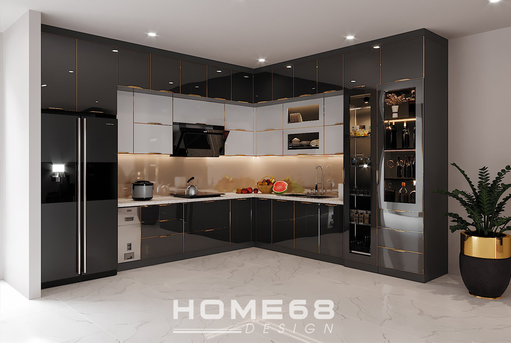 Tủ bếp cánh kính cường lực hiện đại tại Home68