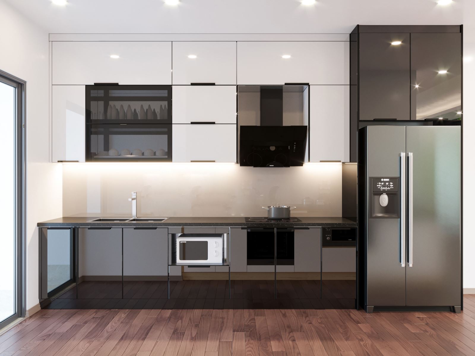 Mẫu tủ bếp cánh kính cường lực đẹp, độc đáo- HOME68