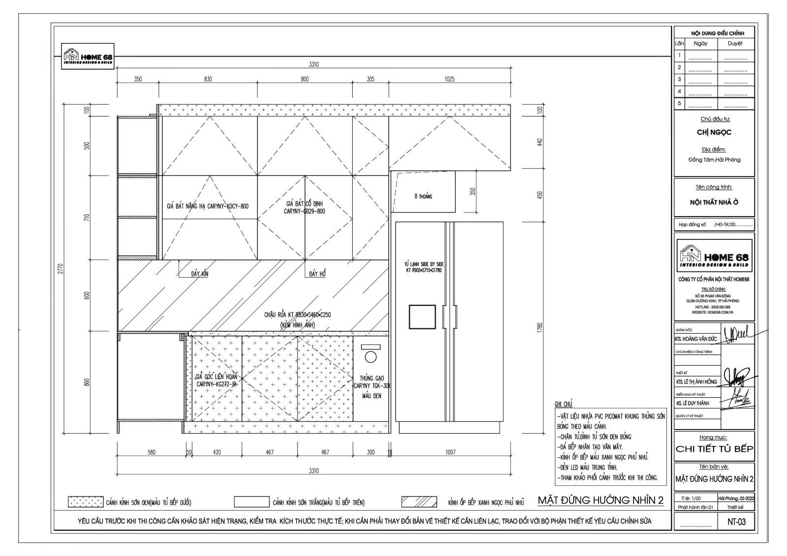 Thiết kế tủ bếp cánh kính khung nhựa Picomat đẹp, hiện đại tại Hải Phòng