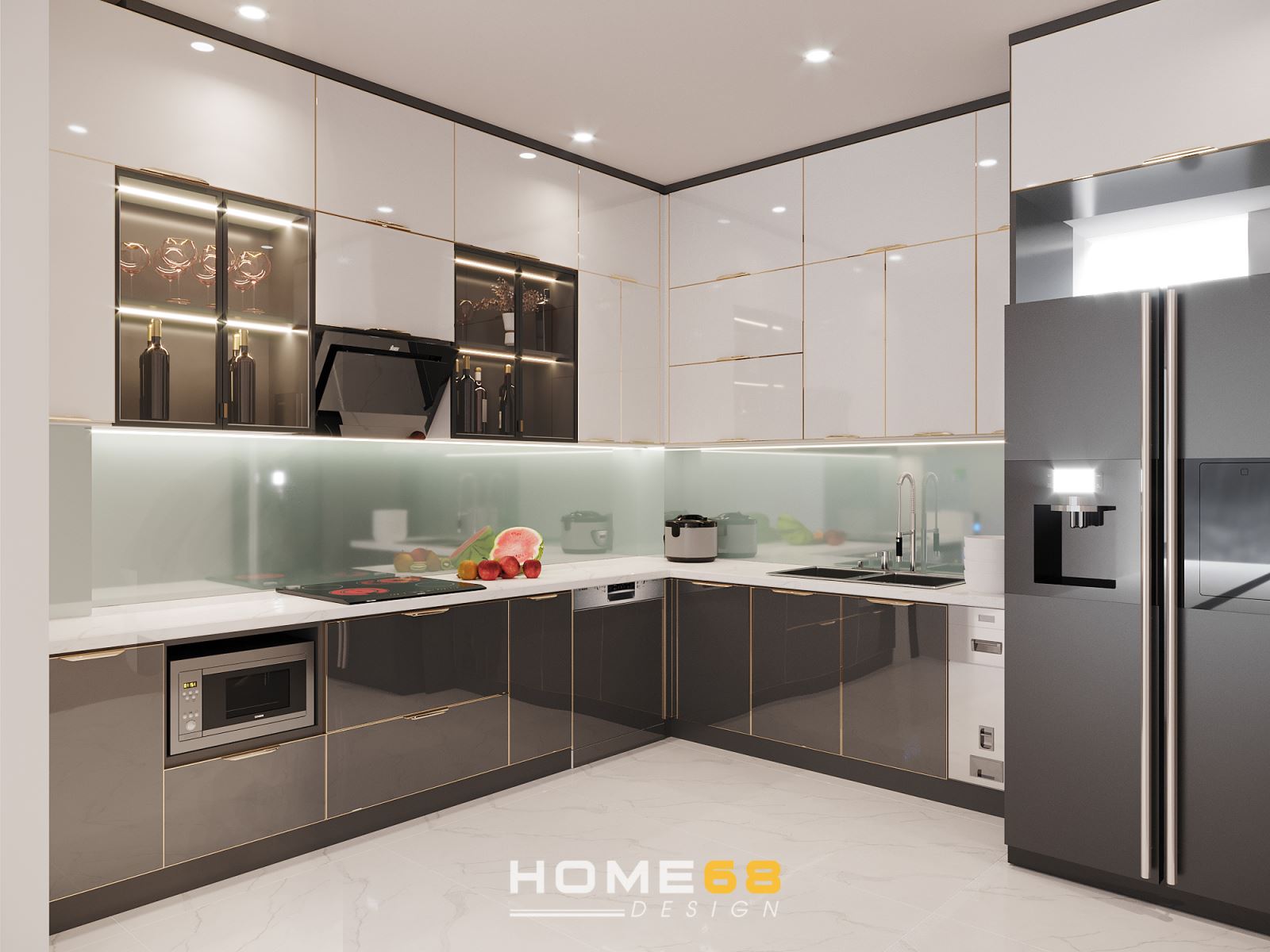 Tủ bếp cánh kính khung nhựa Picomat nhà chị Ngọc- Dự án tại Đồng Tâm, Hải Phòng