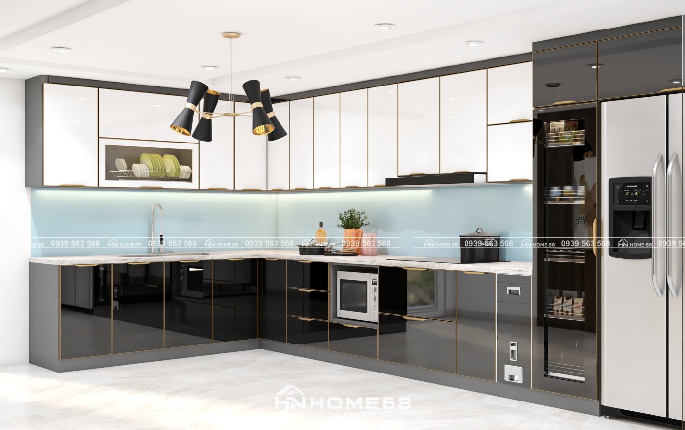 Tủ bếp cánh kính sang trọng, tinh tế tại Home68