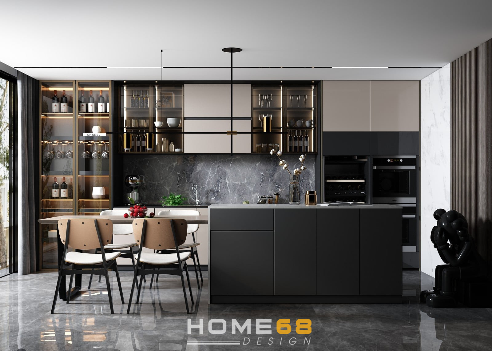 Mẫu tủ bếp sơn men theo công nghệ sơn ô tô cao cấp, hiện đại- HOME68