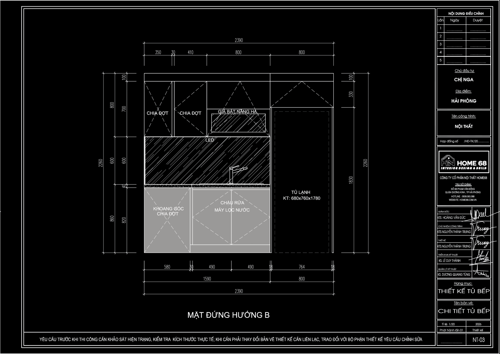 Tủ bếp inox cánh kính cường lực tại Tiên Lãng, Hải Phòng - CĐT Chị Nga
