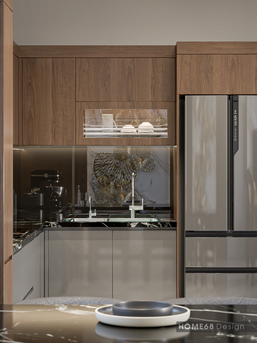 Tủ bếp inox cánh kính cường lực tại Tiên Lãng, Hải Phòng - CĐT Chị Nga
