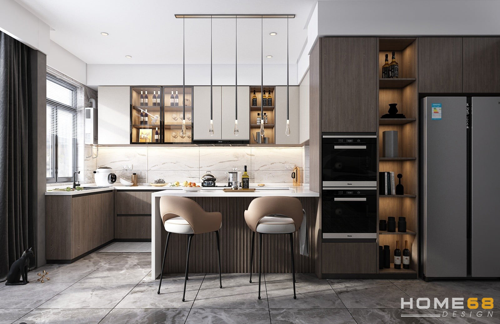 Thiết kế tủ bếp âm tường hiện đại, tiết kiệm diện tích- HOME68