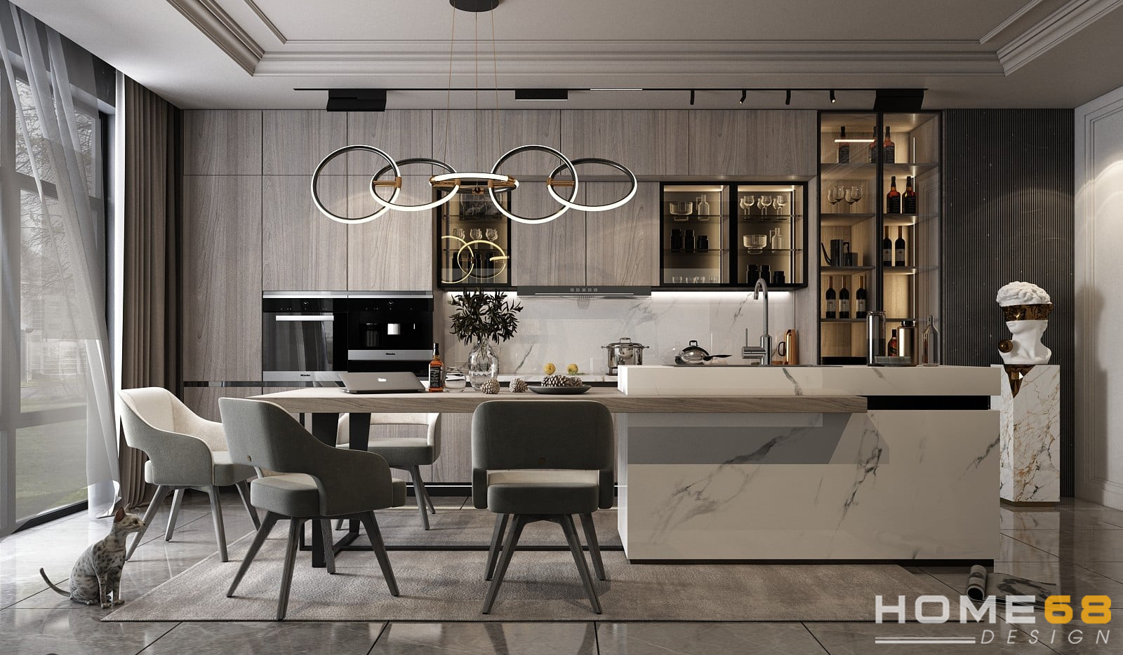 Thiết kế tủ bếp mô hình chữ I đẹp, hiện đại- HOME68