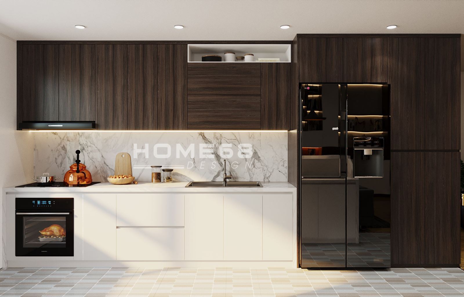 HOME68 thiết kế tủ bếp chữ I hiện đại, sang trọng