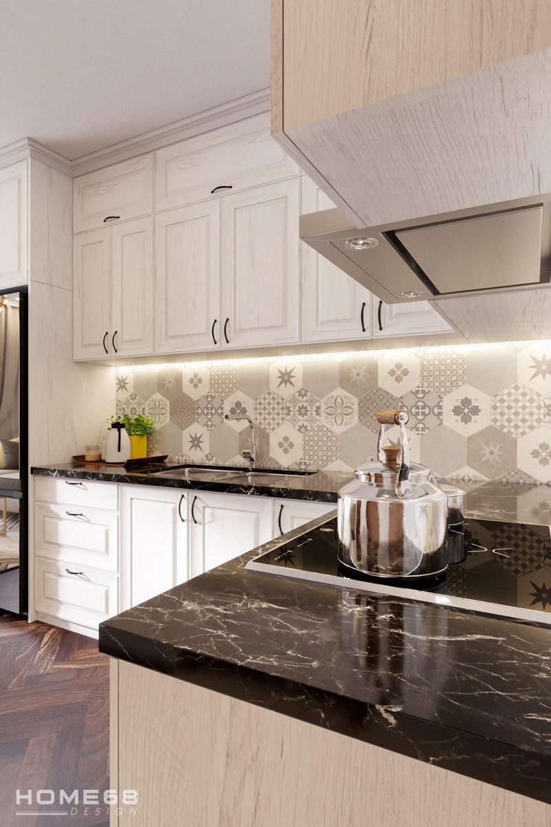 Thi công tủ bếp tân cổ điển độc đáo, cuốn hút tại Hải Phòng- HOME68
