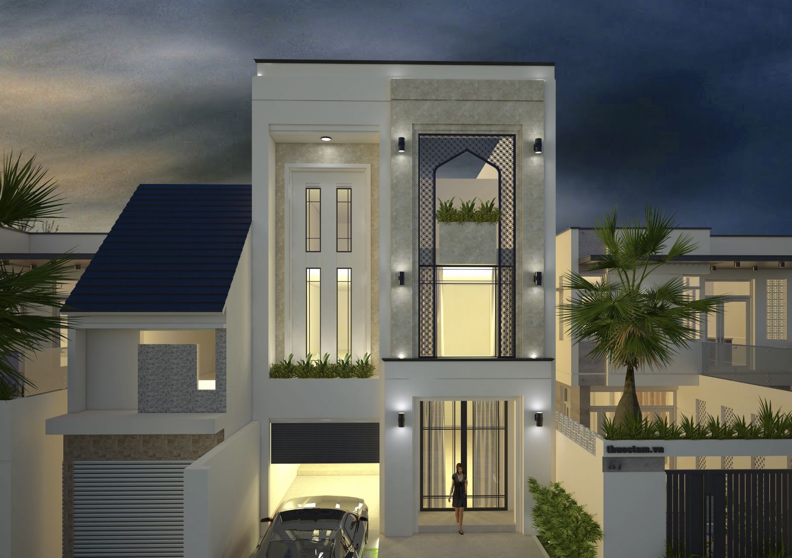 Thiết kế kiến trúc biệt thự mini 3 tầng hiện đại. sang trọng- HOME68