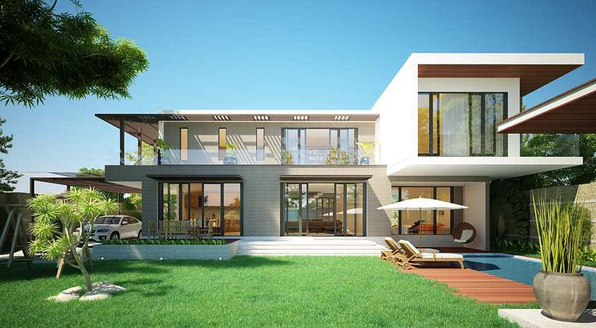 Mẫu thiết kế biệt thự sân vườn 2 tầng có bể bơi- HOME68