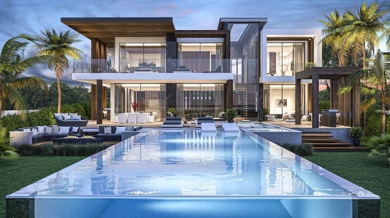 Vị trí đẹp nhất để xây dựng bể bơi tại gia là ở phía trước của ngôi nhà