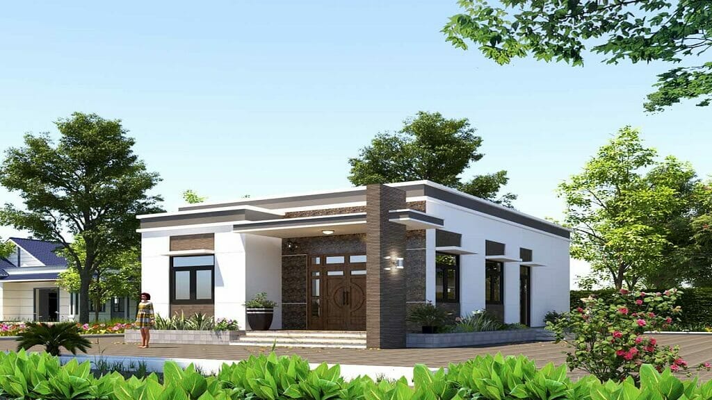 Mẫu nhà cấp 4 mái bằng hiện đại- HOME68