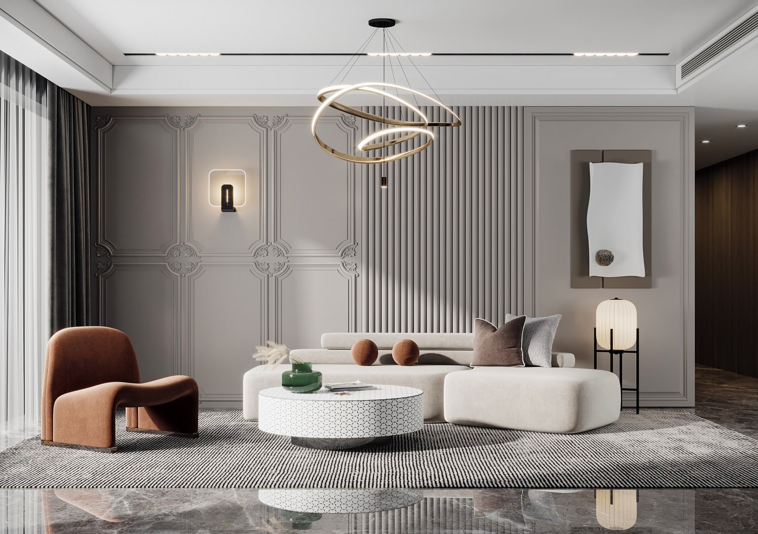 Thiết kế nội thất phòng khách cho gia chủ mệnh Kim- HOME68