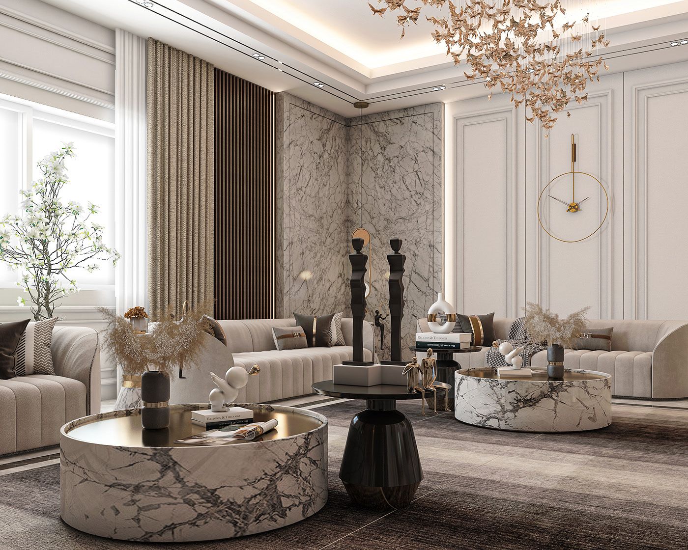 Phòng khách với tone trắng- xám hài hòa cho mệnh Kim- HOME68