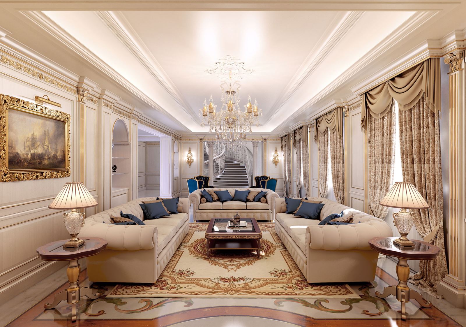 Phòng khách tone màu vàng sang trọng cho gia chủ mệnh Kim- HOME68