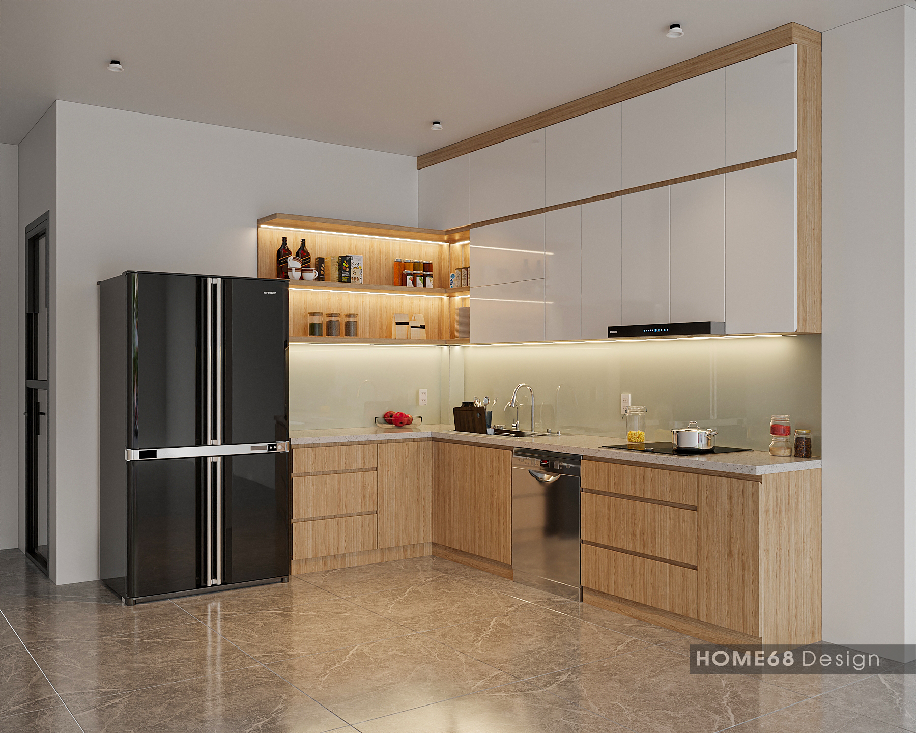 Mẫu tủ bếp nhựa phủ acrylic hiện đại tại Nguyễn Văn Linh - CĐT chị Thủy