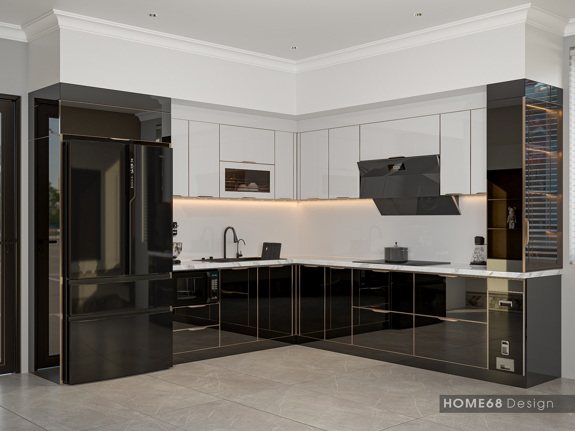 Tủ bếp inox cánh kính cường lực tại Chùa Hàng, Hải Phòng - CĐT Cô Đào