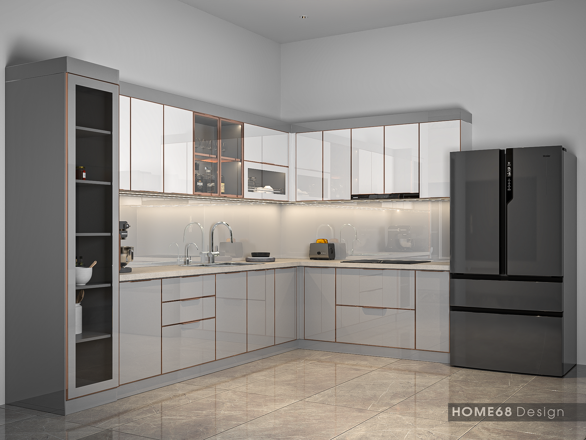 Tủ bếp inox cánh kính cường lực tại Phúc Lộc, Hải Phòng - CĐT Anh Khánh